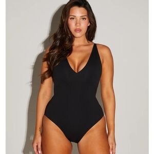 NWT TA3 Swimsuit Black Plungey Lace Up Full Coverage